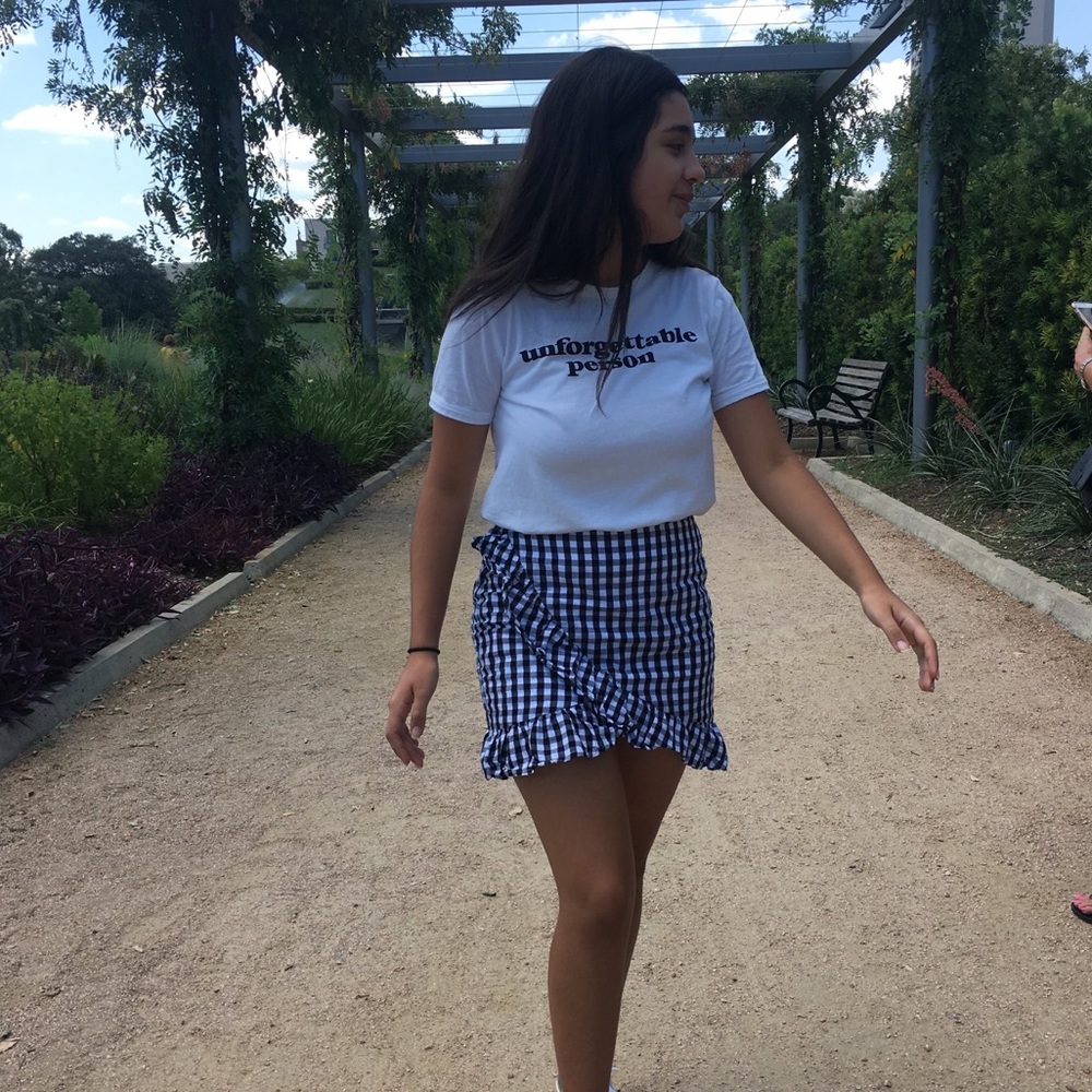 Black & White Plaid Papaya Skirt with Ruffles